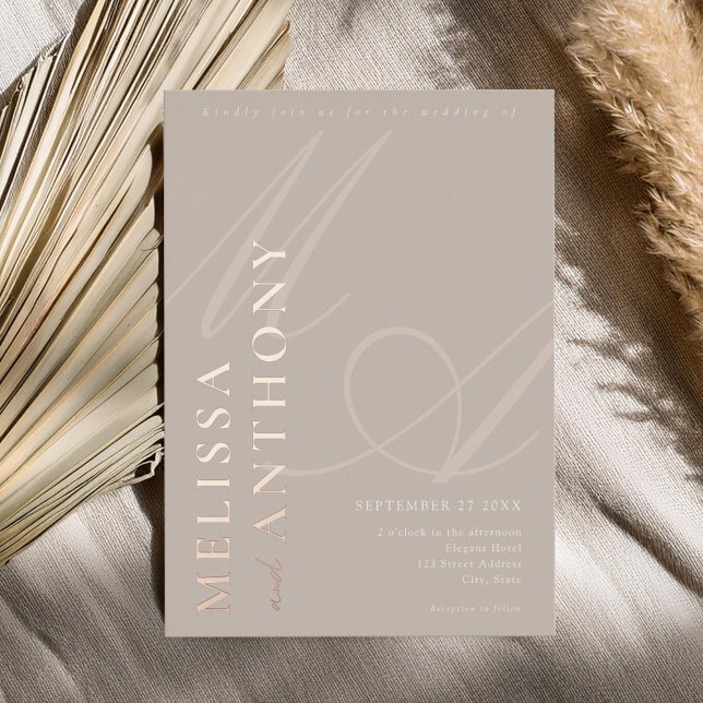 Modern Taupe Rose Gold Elegant Minimalist Wedding Foil Invitation (Creator Uploaded)