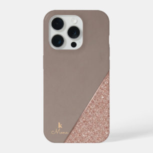Modern Taupe & Rose Gold Geometric Glitter Luxury iPhone 15 Pro Case