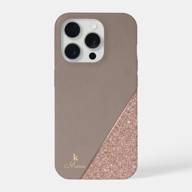 Modern Taupe & Rose Gold Geometric Glitter Luxury  iPhone Case (Back)