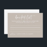 Modern Taupe Script Wedding Bucket List Advice Card<br><div class="desc">Modern Taupe Handwritten Script Wedding Bucket List Advice Card</div>