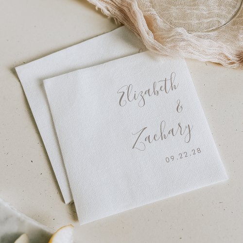 Modern Taupe Script Wedding Napkins