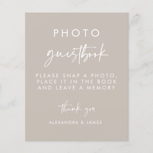 Modern Taupe Script Wedding Photo Guestbook Sign