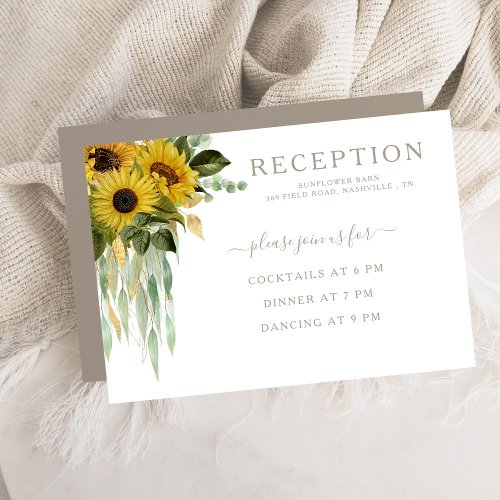 Modern Taupe Sunflower Wedding Reception Enclosure Card