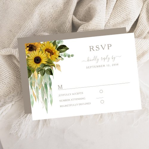 Modern Taupe Sunflower Wedding  RSVP Card