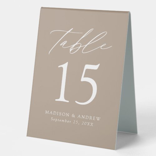 Modern Taupe Wedding Table Number Table Tent Sign