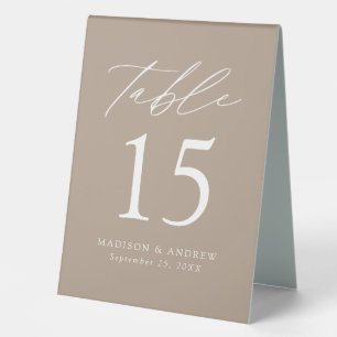 Modern Taupe Wedding Table Number Tent
