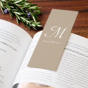 Modern Taupe & White Monogram Name Initials Bookmarks