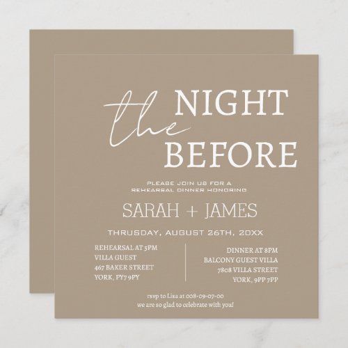 Modern Taupe White Rehearsal Dinner Wedding Square Invitation