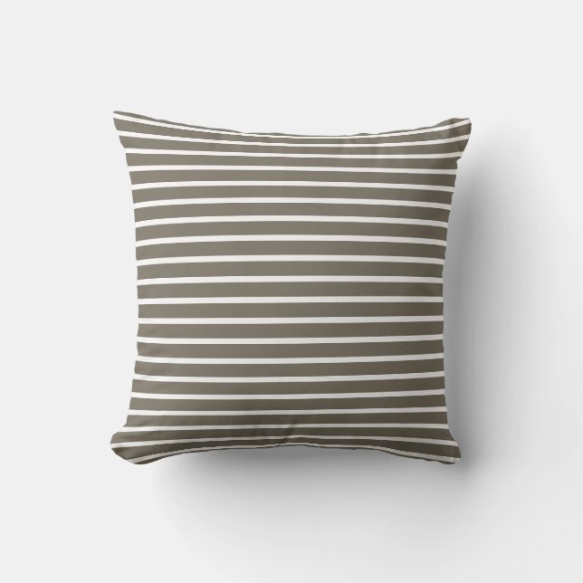 Modern Taupe & White Striped  Throw Pillow (Front)