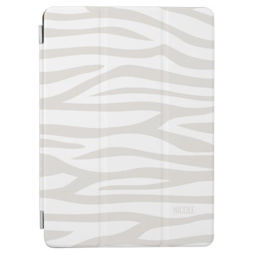 Modern Taupe White Zebra Print Personalized iPad Air Cover