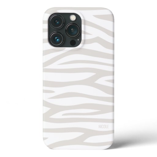 Modern Taupe Zebra Print Personalized iPhone 13 Pro Case
