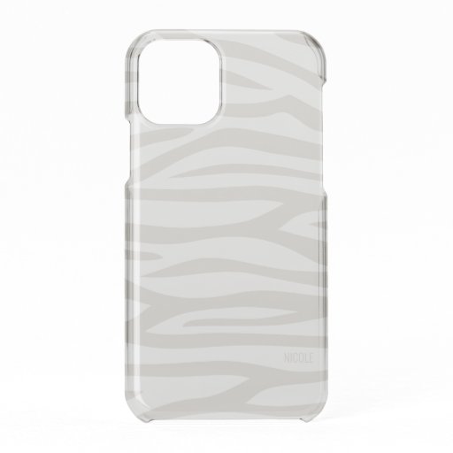 Modern Taupe Zebra Print Personalized Clear iPhone 11 Pro Case
