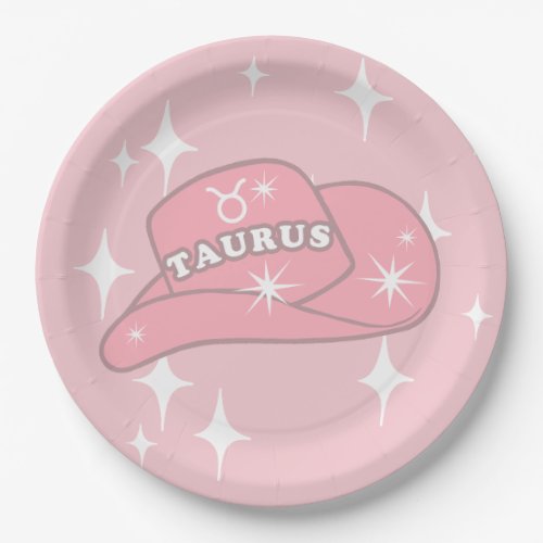 Modern Taurus Zodiac Pink Cowgirl Hat Party   Paper Plates