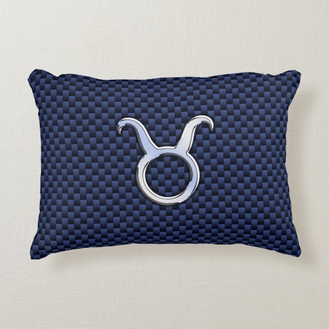 Modern Taurus Zodiac Sign Blue Carbon Fiber Print Accent Pillow (Front)