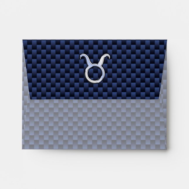 Modern Taurus Zodiac Sign Blue Carbon Fiber Print Envelope (Back (Top Flap))