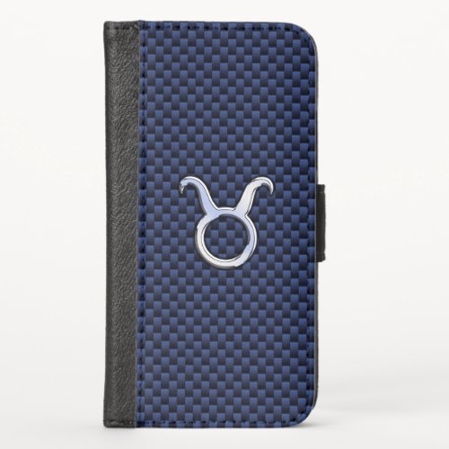 Modern Taurus Zodiac Sign Blue Carbon Fiber Print iPhone X Wallet Case