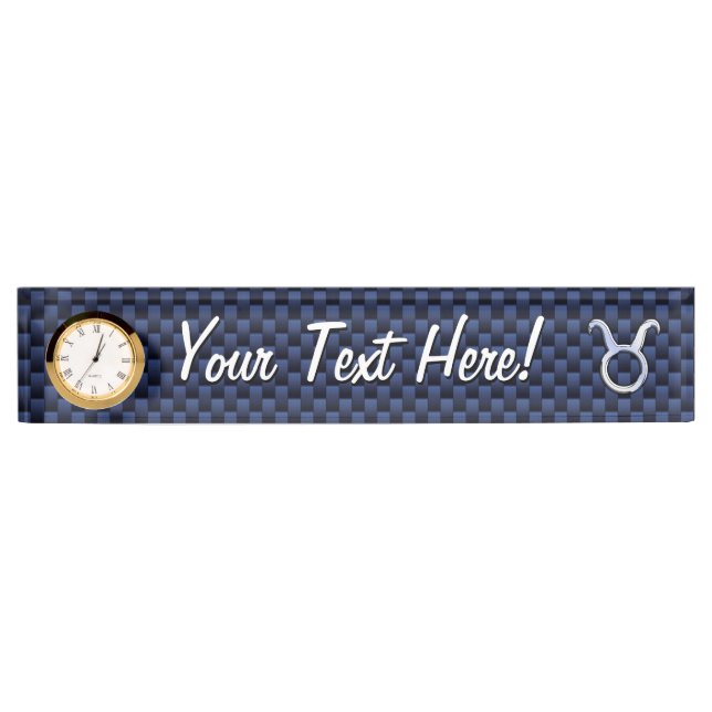 Modern Taurus Zodiac Sign Blue Carbon Fiber Print Nameplate (Front)