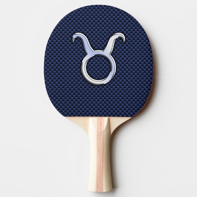 Modern Taurus Zodiac Sign Blue Carbon Fiber Print Ping Pong Paddle (Back)