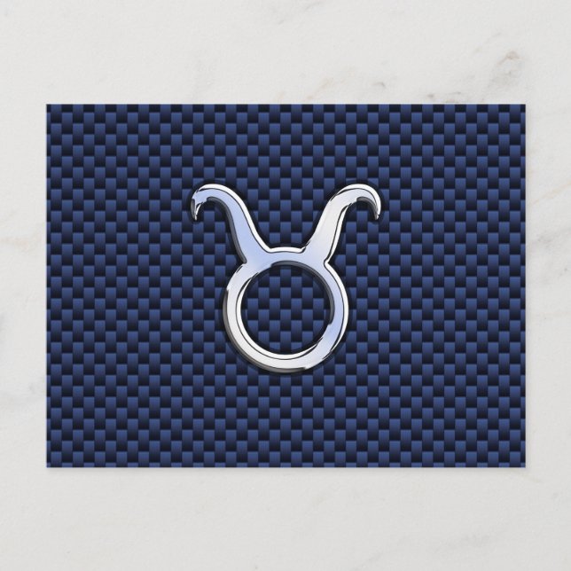 Modern Taurus Zodiac Sign Blue Carbon Fiber Print Postcard (Front)