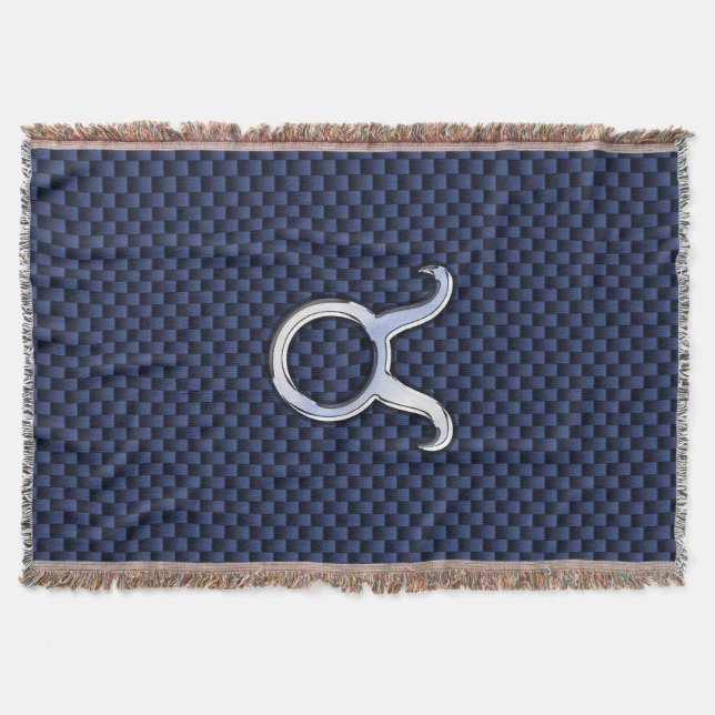 Modern Taurus Zodiac Sign Blue Carbon Fiber Print Throw Blanket (Front)