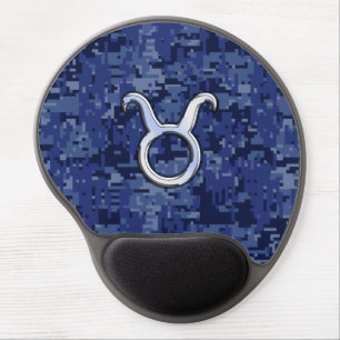 Modern Taurus Zodiac Sign Blue Digital Camouflage Gel Mouse Pad