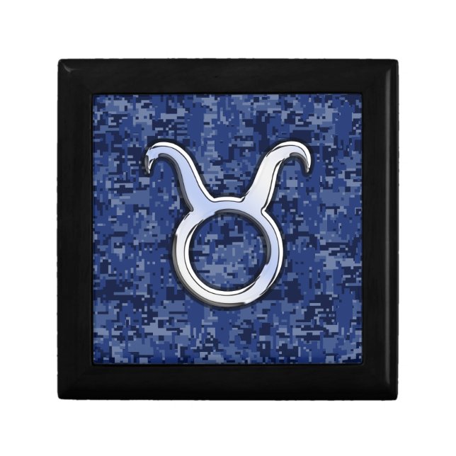 Modern Taurus Zodiac Sign Blue Digital Camouflage Gift Box (Front)