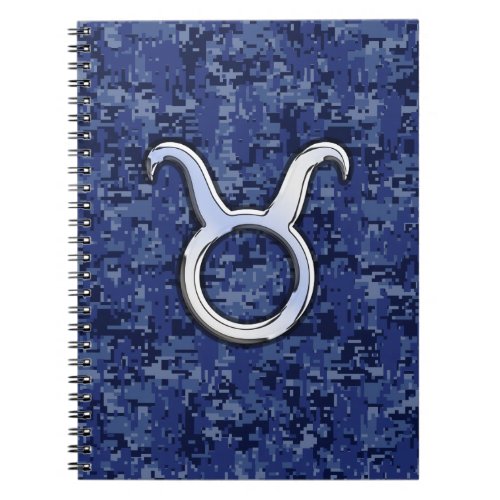 Modern Taurus Zodiac Sign Blue Digital Camouflage Notebook