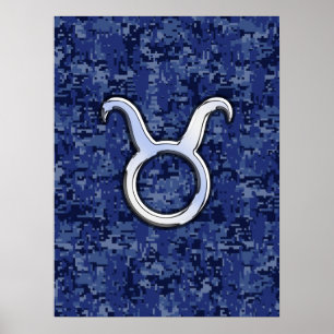 Modern Taurus Zodiac Sign Navy Blue Digital Camo