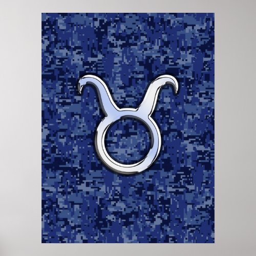 Modern Taurus Zodiac Sign Navy Blue Digital Camo