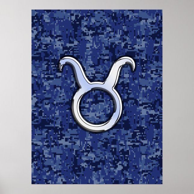 Modern Taurus Zodiac Sign Navy Blue Digital Camo (Front)