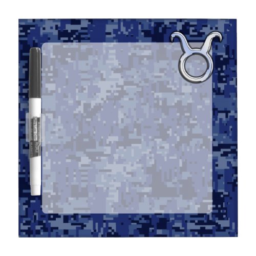 Modern Taurus Zodiac Sign Navy Blue Digital Camo Dry_Erase Board