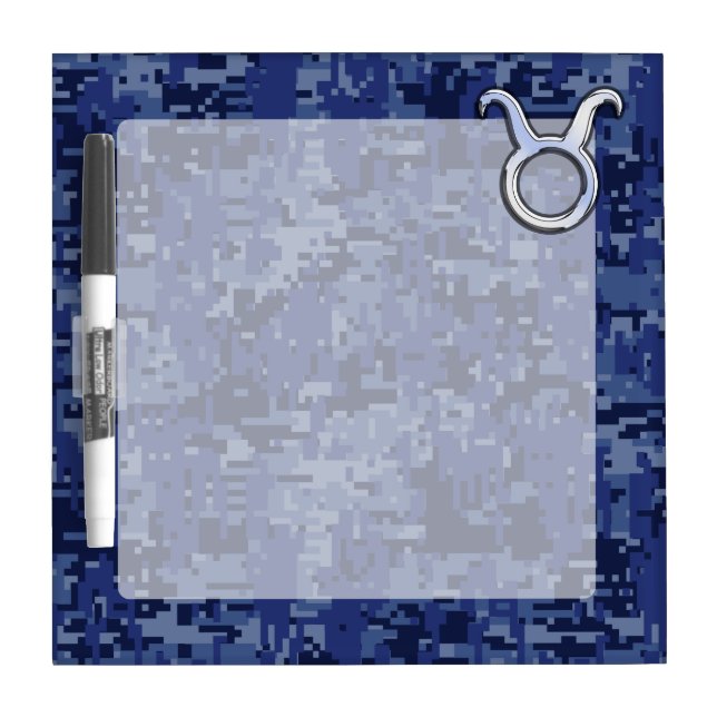 Modern Taurus Zodiac Sign Navy Blue Digital Camo Dry-Erase Board (Front)