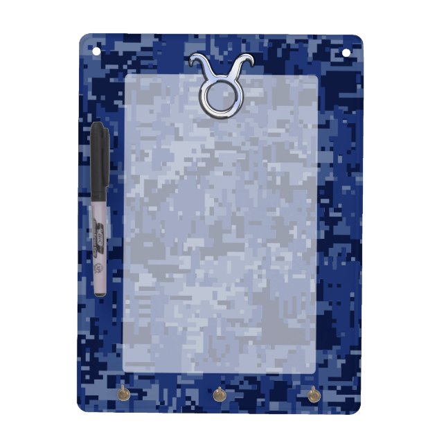 Modern Taurus Zodiac Sign Navy Blue Digital Camo Dry Erase Board (Front)