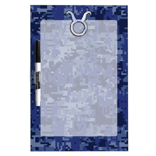 Modern Taurus Zodiac Sign Navy Blue Digital Camo Dry_Erase Board