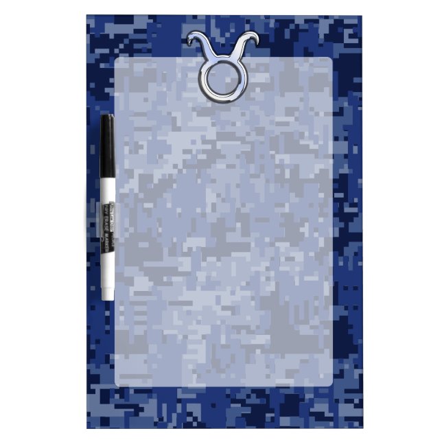 Modern Taurus Zodiac Sign Navy Blue Digital Camo Dry-Erase Board (Front)