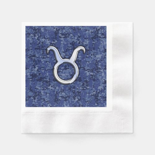 Modern Taurus Zodiac Sign Navy Blue Digital Camo Napkins