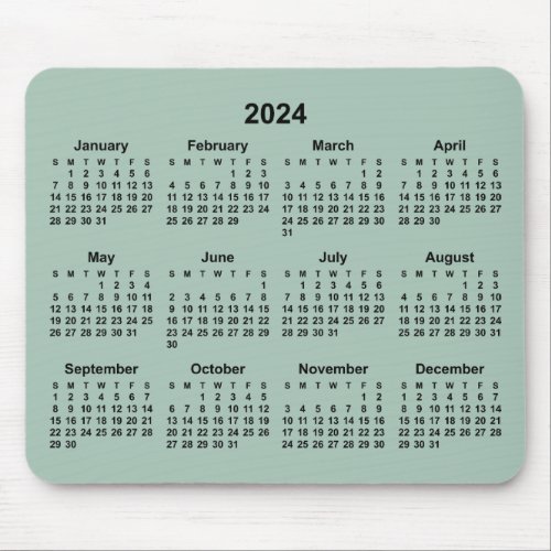 Modern Tea Green 2024 Calendar Mouse Pad