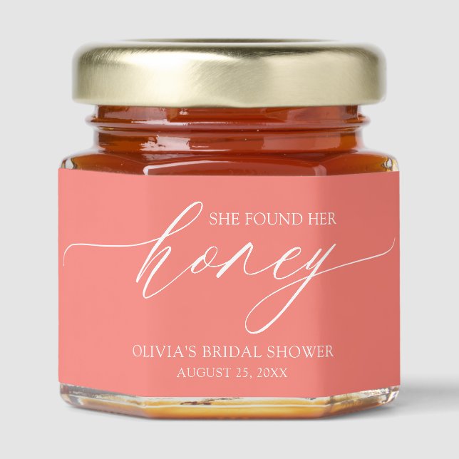Modern Tea Rose She Found Her Honey Bridal Shower Jar Favors (Front)