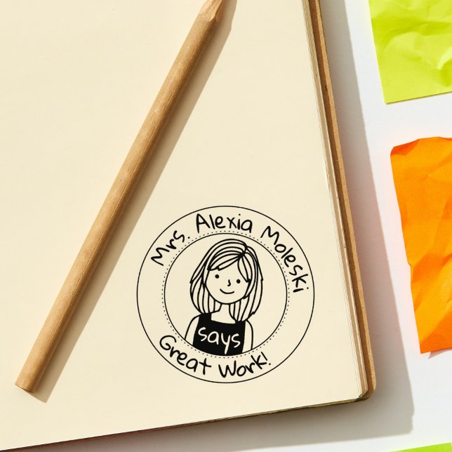 Modern Teacher Classroom Avatar Great Work Rubber Stamp (Creator Uploaded)