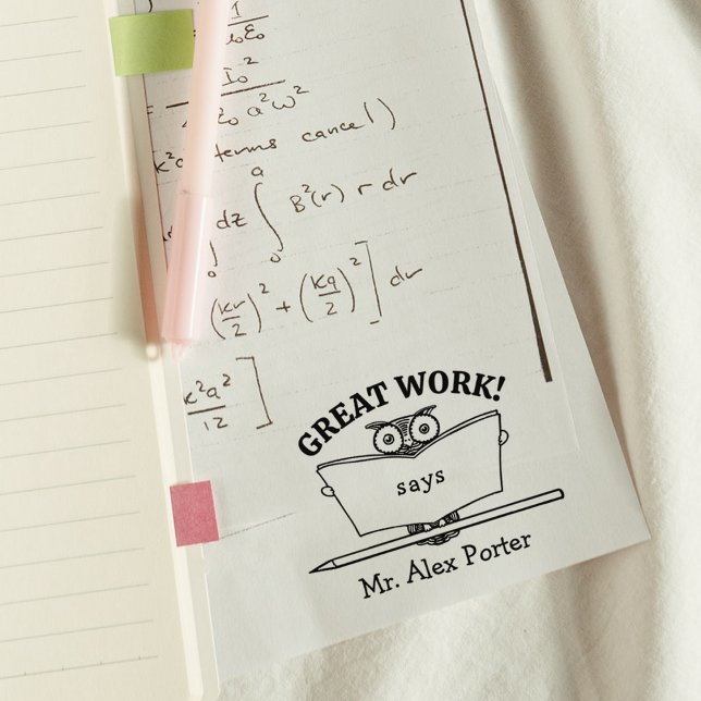 Modern Teacher Classroom Owl Great Work Rubber Stamp (Creator Uploaded)