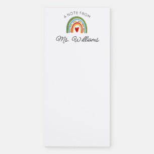 Modern Teacher Colorful Boho Rainbow Custom Name Magnetic Notepad