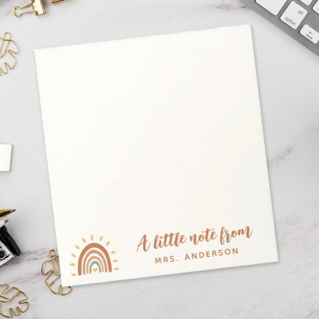 Modern Teacher Custom Name Boho Rainbow Sun Note Card (Creator Uploaded)
