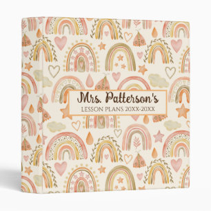 Modern Teacher Gift Earthy Boho Rainbows Hearts 3 Ring Binder
