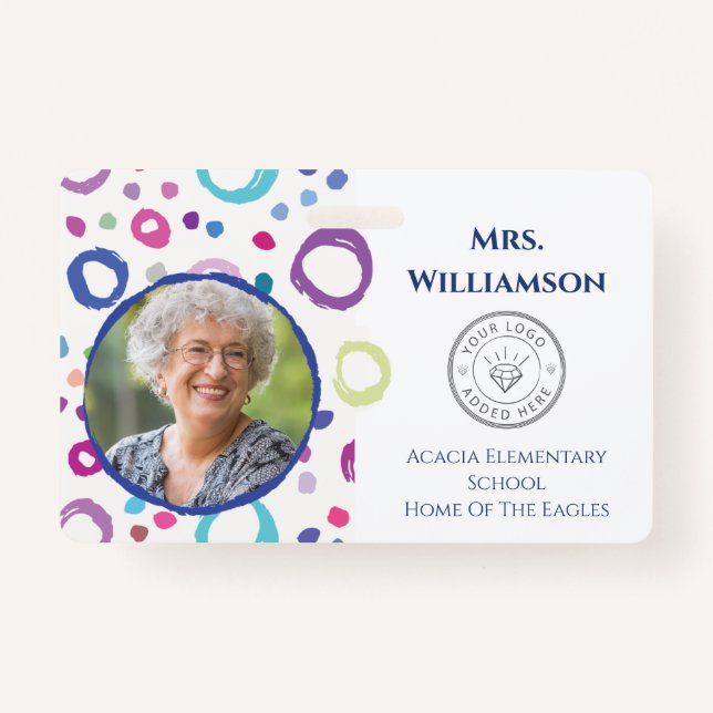 Modern Teacher Logo Educator Staff Photo ID Badge (Front)