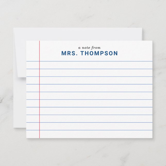 Modern Teacher Notebook Lined Paper Educator Blue Note Card (Front)