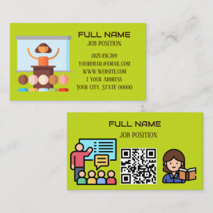 Modern Teacher QR Code Lime Green School Business Card