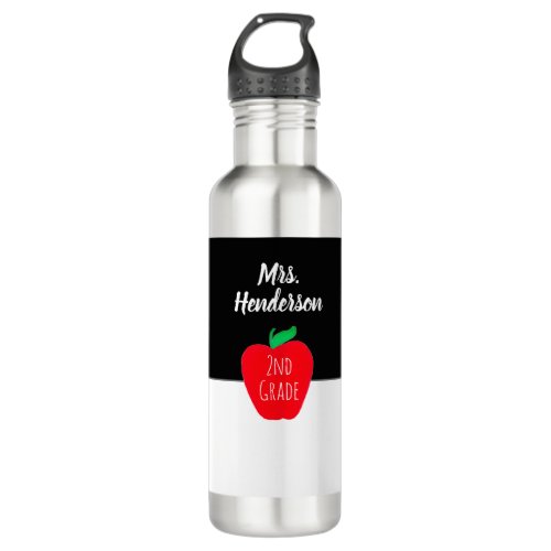 Modern Teacher Red Apple Custom Grade Personalized Stainless Steel Water Bottle