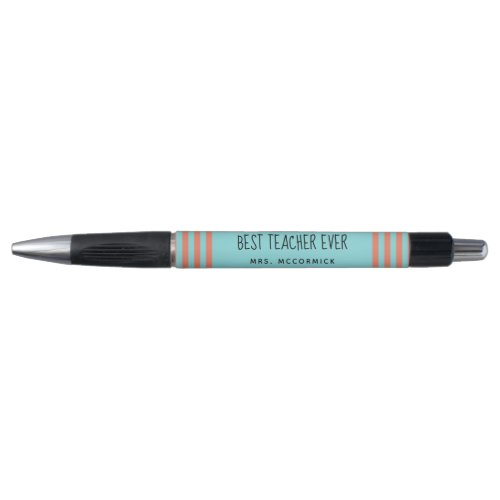 Modern Teacher Teal Orange Stripes Monogram Pen