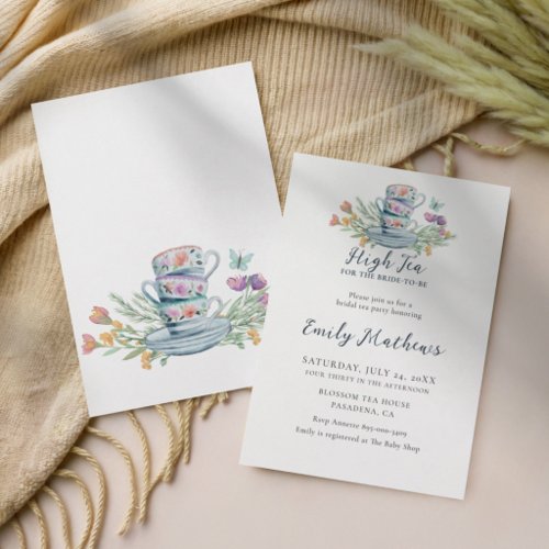 Modern Teacups & Wildflower Bridal Shower Invitation