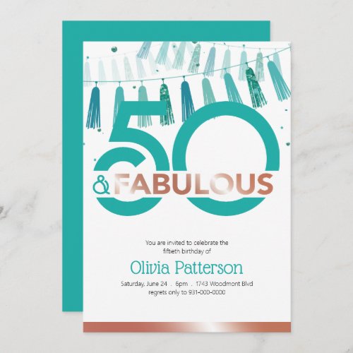 Modern Teal 50 and Fabulous Fifty Birthday Invitation